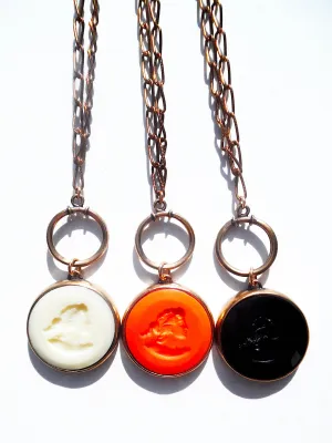 Necklace Intaglio Double Long Chain Black Coral Ivory