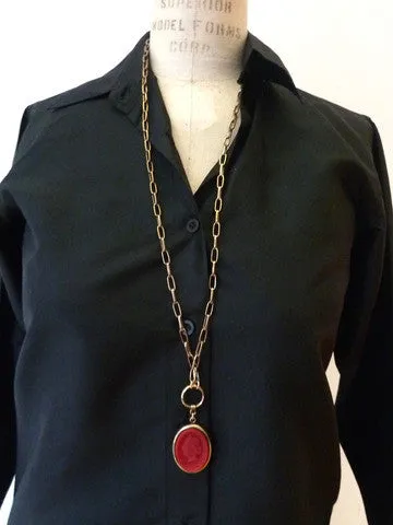 Necklace Intaglio Double Long Chain Oval