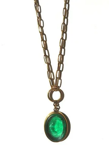 Necklace Intaglio Double Long Chain Oval