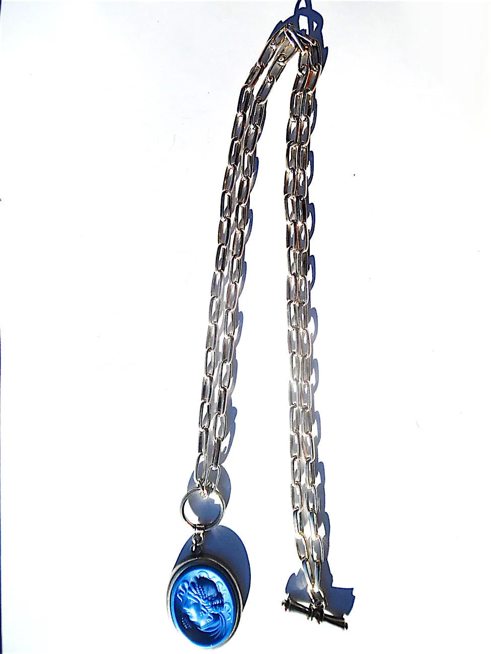 Necklace Intaglio Double Long Chain Oval