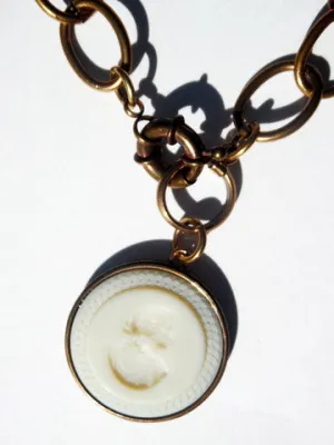 Necklace Intaglio On Antique Bronze Chain