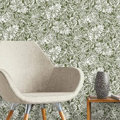 New - RoomMates Batik Tropical Leaf Peel and Stick Wallpaper