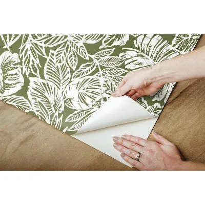 New - RoomMates Batik Tropical Leaf Peel and Stick Wallpaper