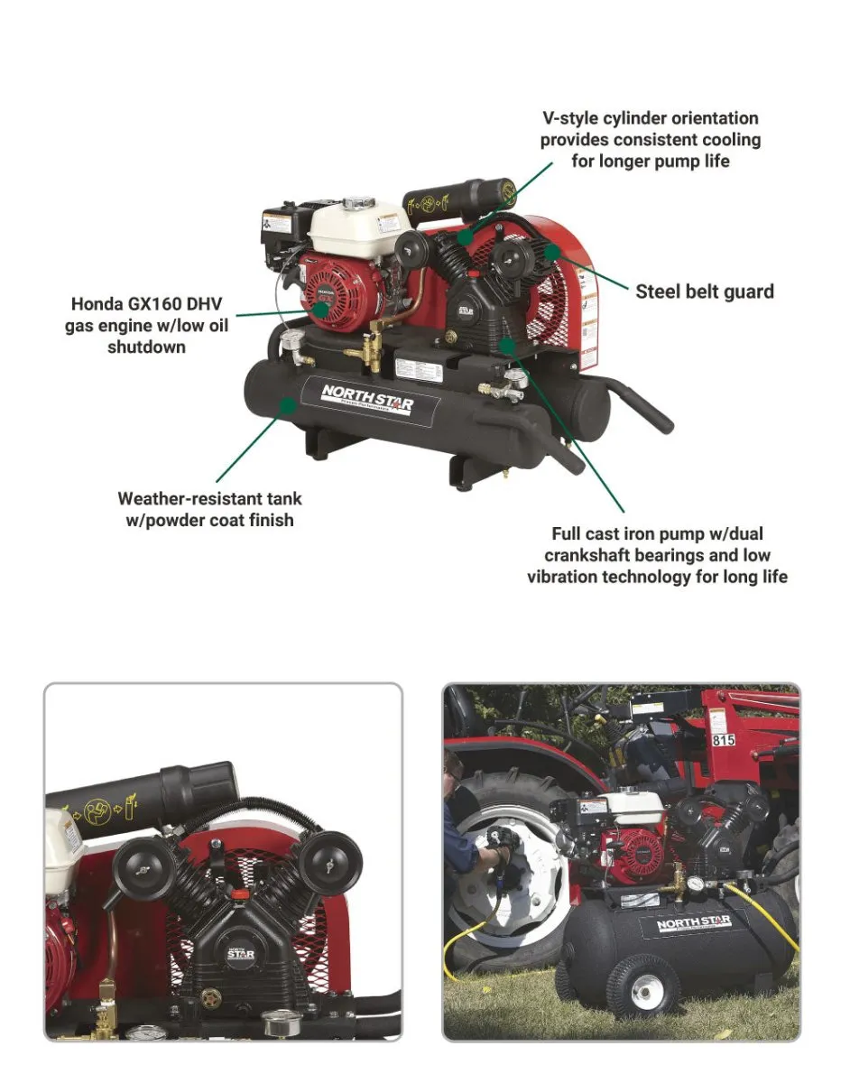 NorthStar Portable Gas Powered Air Compressor | 8-Gal | 13.7 CFM @ 90PSI | GX160