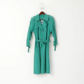 Nuage Women 10 M Trench Coat Green Vintage Cotton Long Double Breasted Rainwear