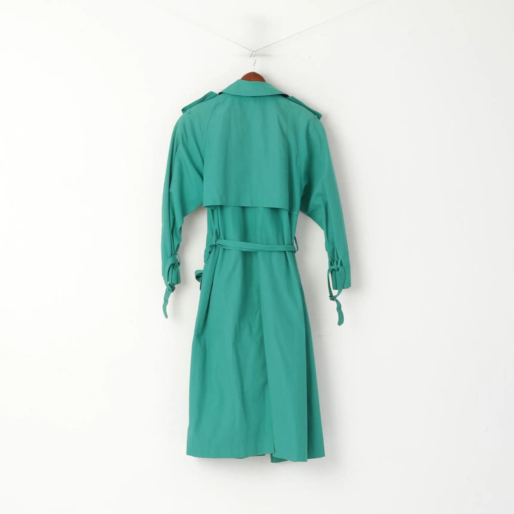 Nuage Women 10 M Trench Coat Green Vintage Cotton Long Double Breasted Rainwear