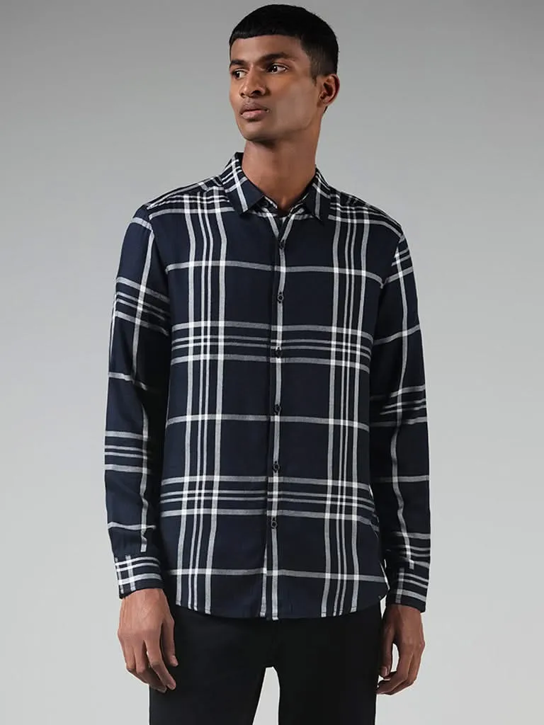 Nuon Navy Checked Slim-Fit Shirt