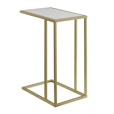 Open Box - 23" Modern Rectangle Two-Tone C Side Table with Metal Base Faux Marble Gold - Saracina Home