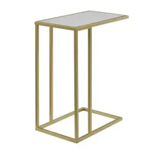 Open Box - 23" Modern Rectangle Two-Tone C Side Table with Metal Base Faux Marble Gold - Saracina Home