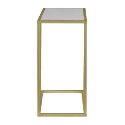 Open Box - 23" Modern Rectangle Two-Tone C Side Table with Metal Base Faux Marble Gold - Saracina Home