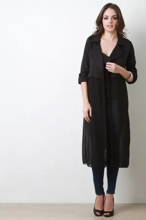 Open Front Roll-Up Sleeve Trench