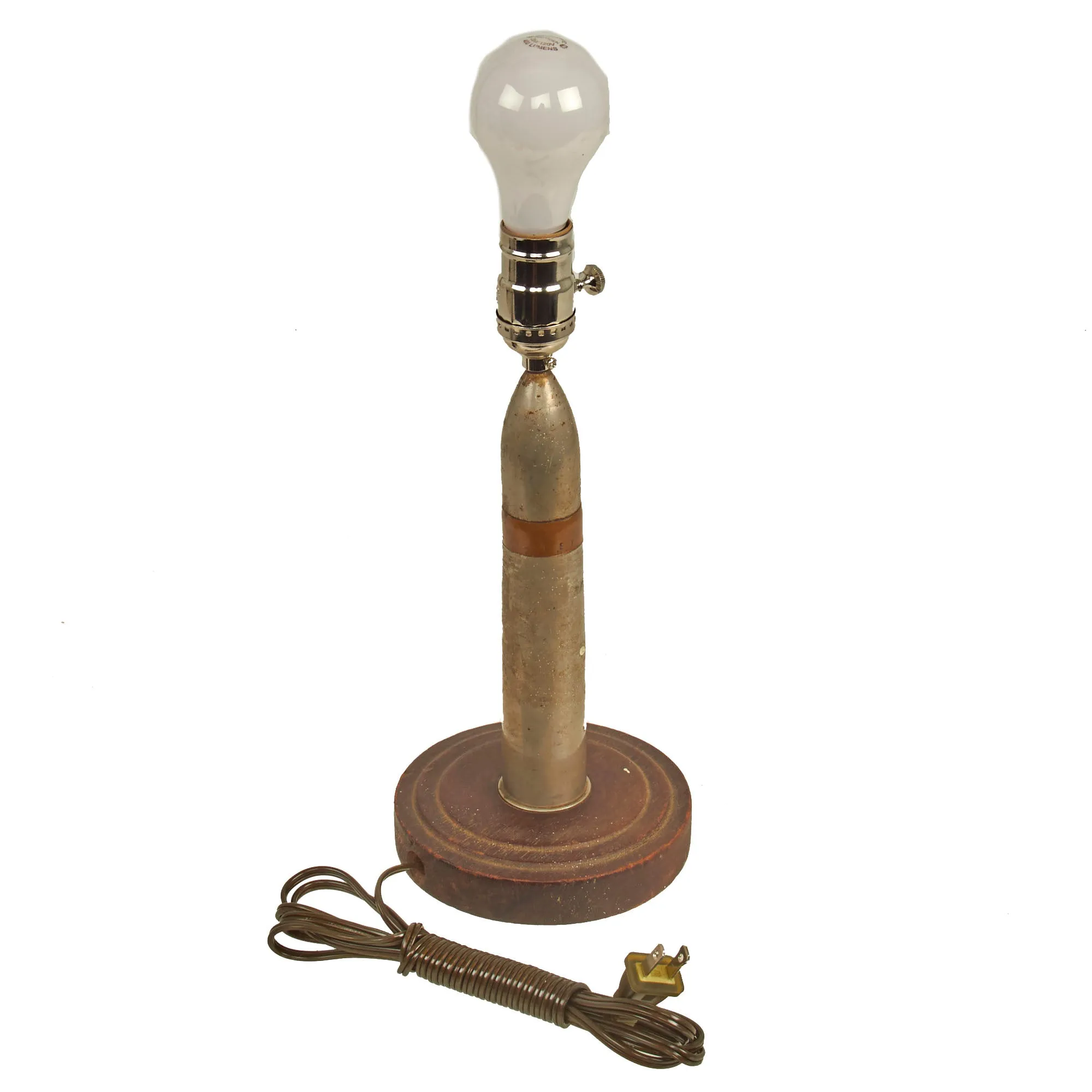 Original British WWI Inert 1917 Dated QF 1-Pounder Pom-Pom 37mm Trench Art Lamp - Functional