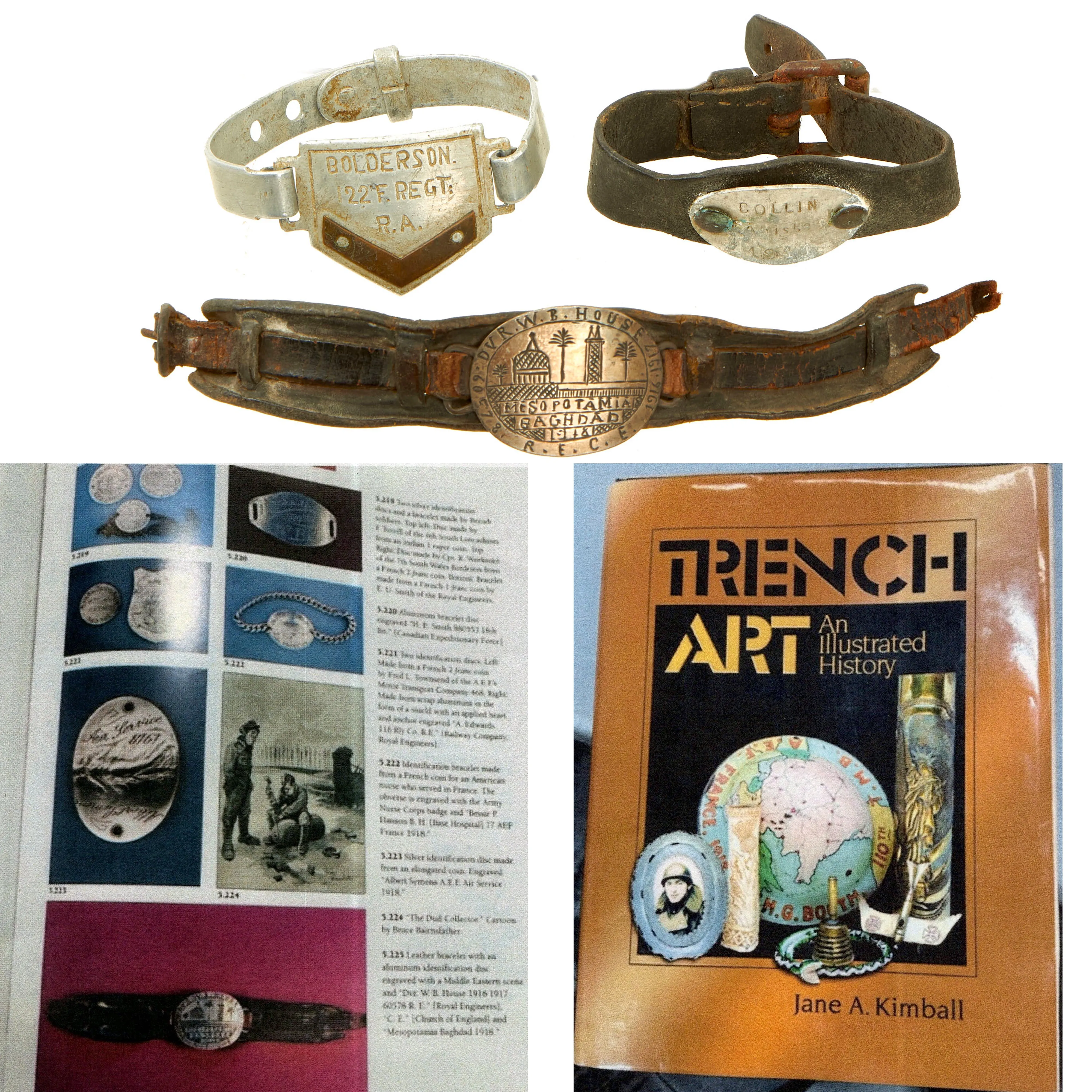 Original British WWI Trench Art Bracelet Lot of 3 With (1) Featured In The Book “Trench Art, An Illustrated History” by Jane Kimball on Page 200