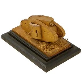 Original British WWI Trench Art Mk V Tank Model on No Man’s Land Mounted on Base