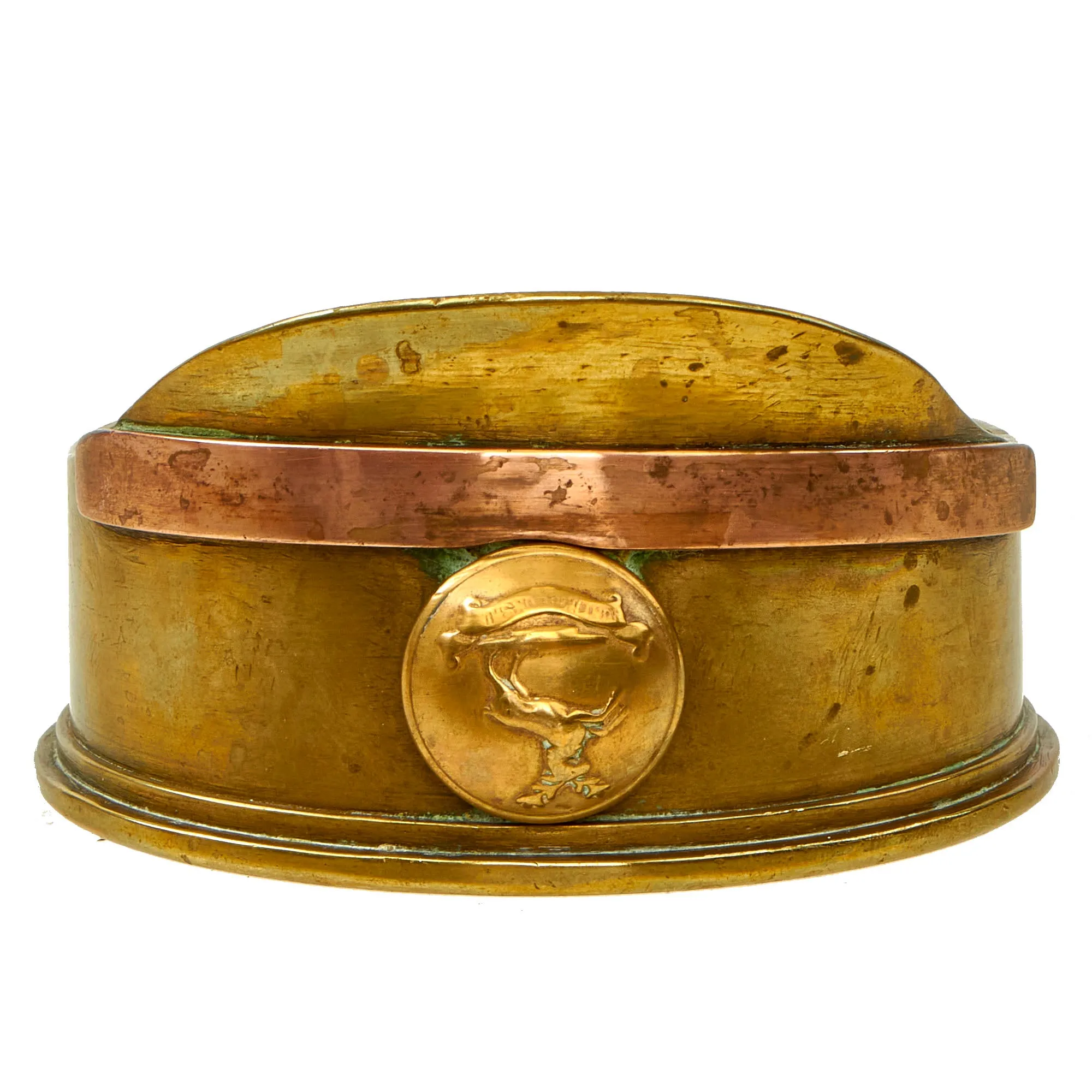 Original British WWI Trench Art Peaked Visor Cap As Featured In The Book “Trench Art, An Illustrated History” by Jane Kimball on Page 172 - Huntingdonshire Cyclist Battalion