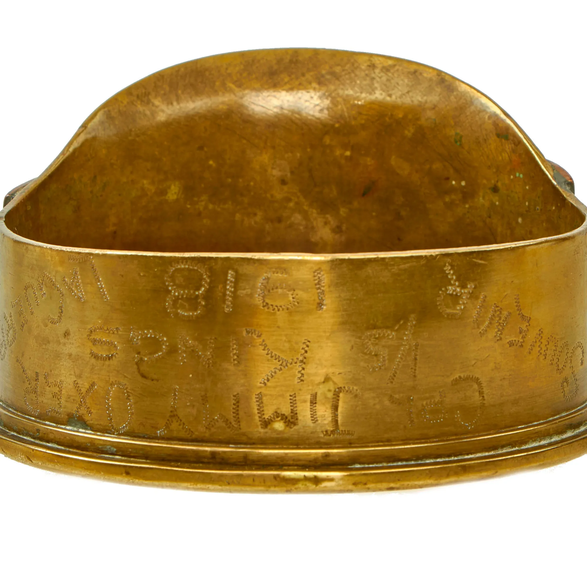 Original British WWI Trench Art Peaked Visor Cap As Featured In The Book “Trench Art, An Illustrated History” by Jane Kimball on Page 172 - Huntingdonshire Cyclist Battalion