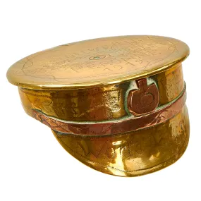 Original British WWI Trench Art “Souvenir of Peronne” Peaked Visor Cap Made From German 77mm Shell Casing