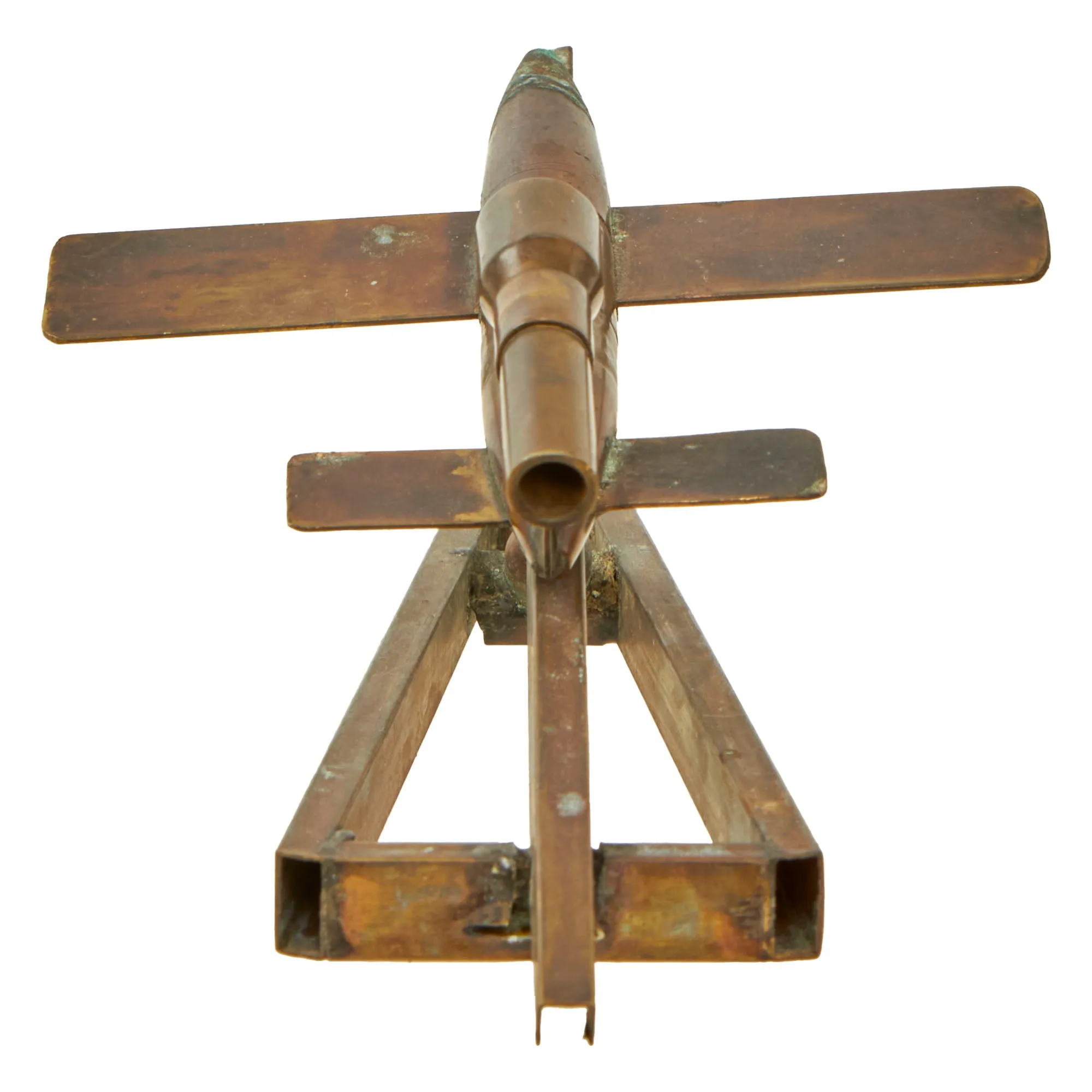 Original German WWII V1 Flying Bomb “Buzz Bomb” Trench Art on Stand Made from Brass Shells