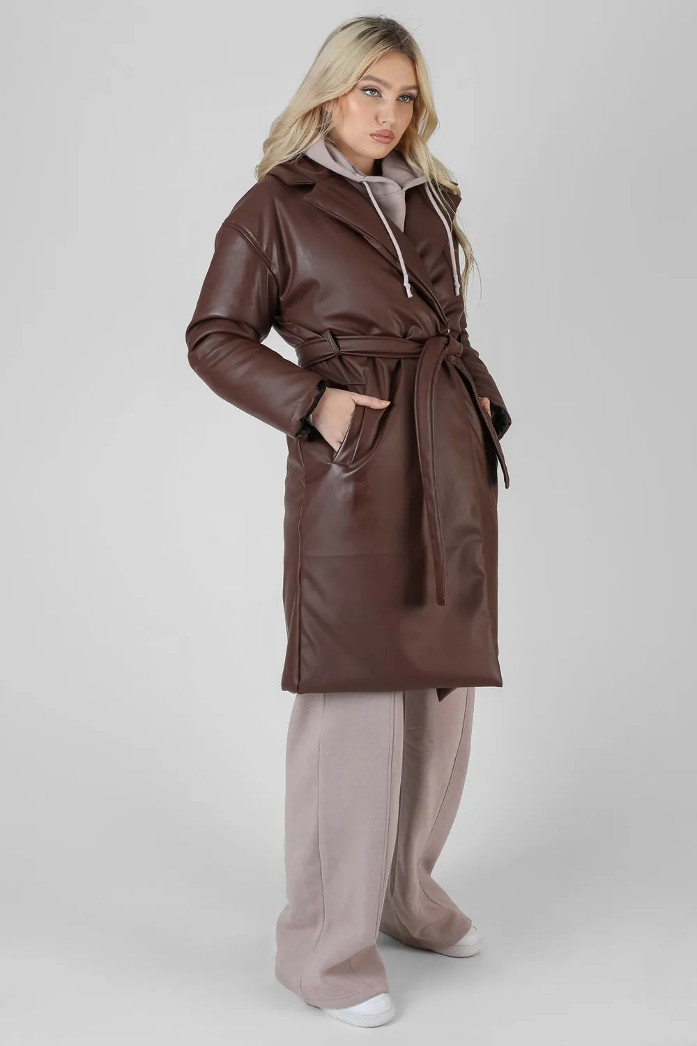 Padded Pu Trench Chocolate