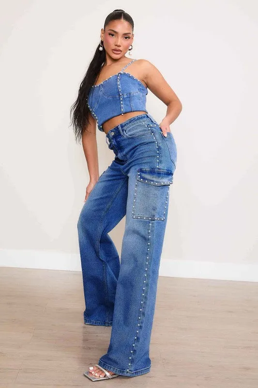 *Pearl High-Rise Wide Leg Cargo Jeans