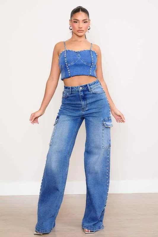 *Pearl High-Rise Wide Leg Cargo Jeans