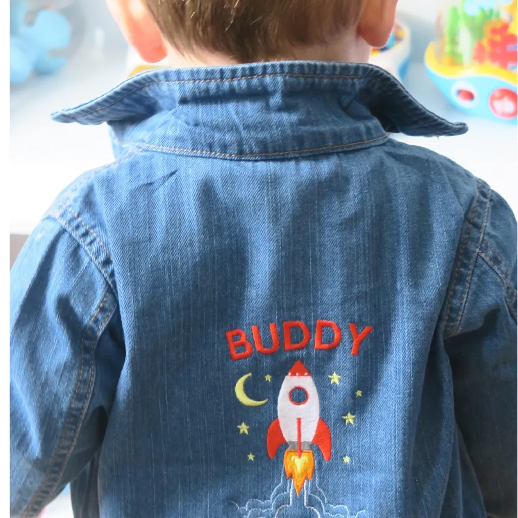 Personalised Organic Denim Jacket with Rocket