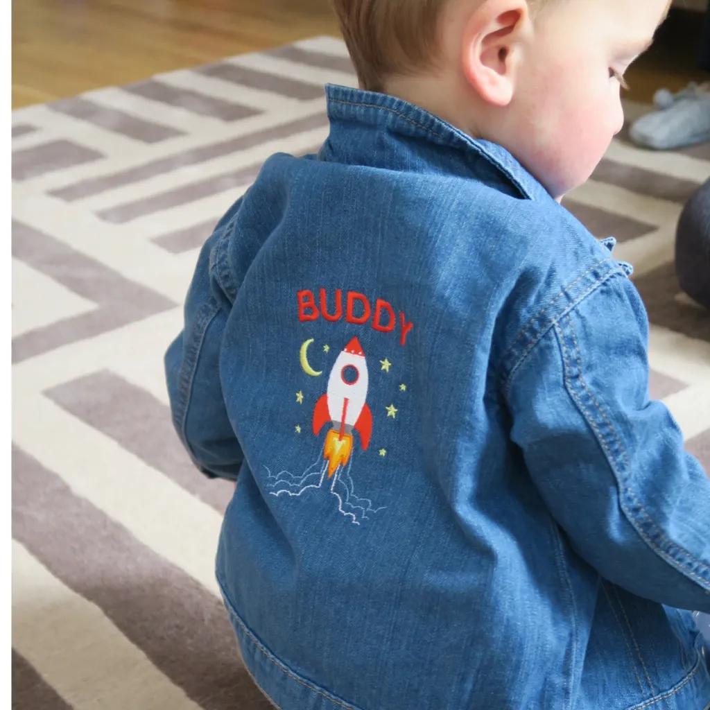 Personalised Organic Denim Jacket with Rocket