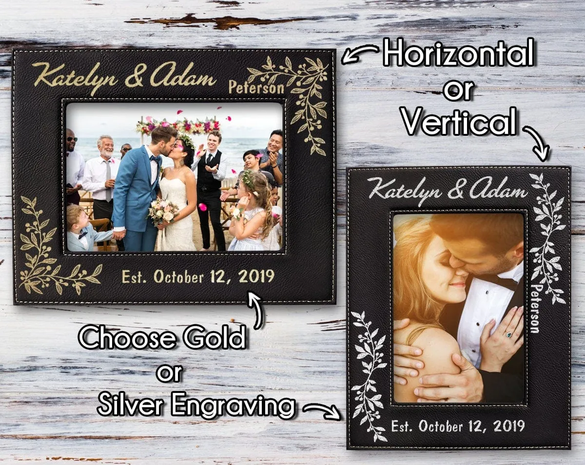 Personalized Gold or Silver Engraved Mr Mrs Couples First Anniversary Wedding Photo Frame New Wife Husband Groom Bride for Mom Dad Granny