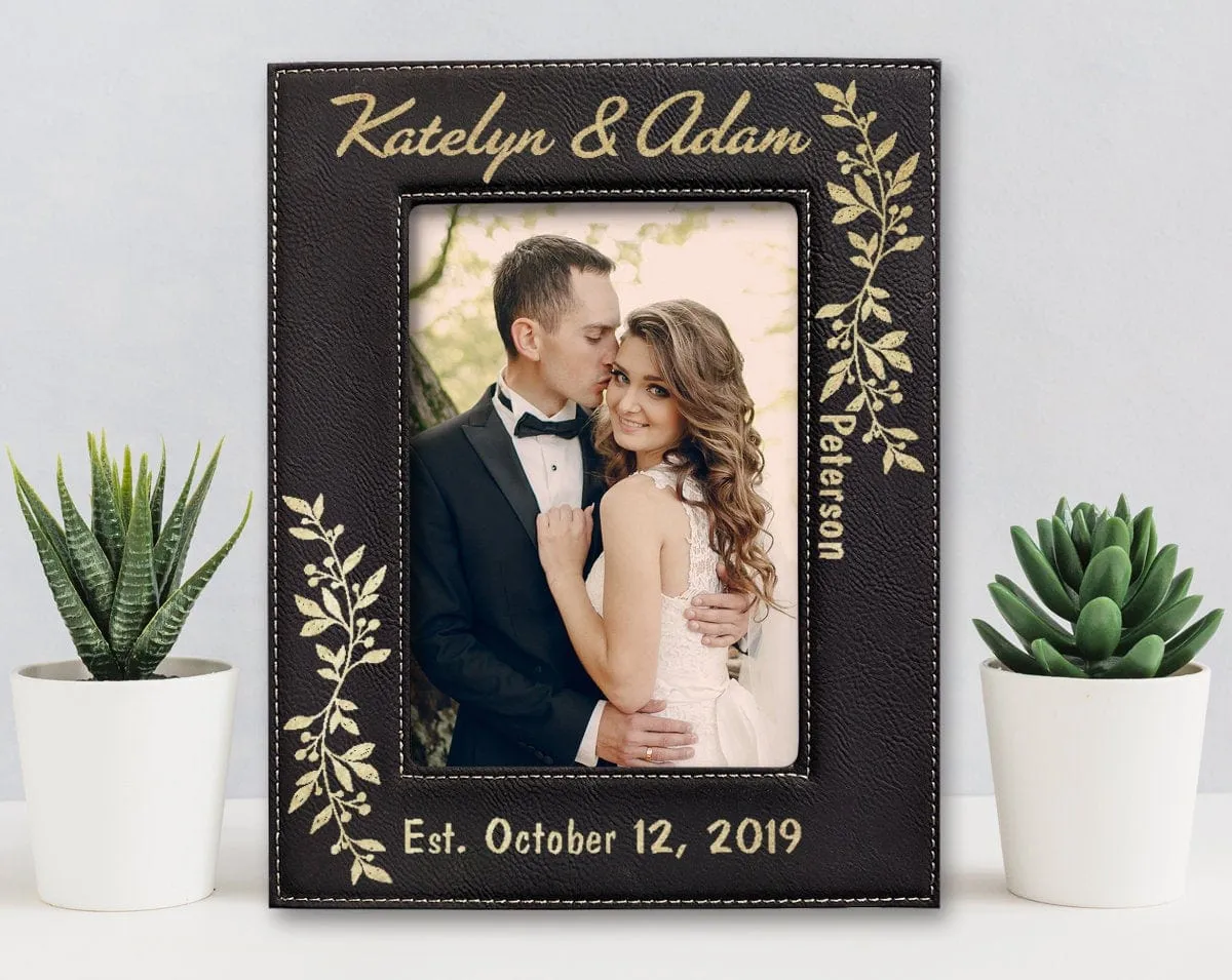 Personalized Gold or Silver Engraved Mr Mrs Couples First Anniversary Wedding Photo Frame New Wife Husband Groom Bride for Mom Dad Granny