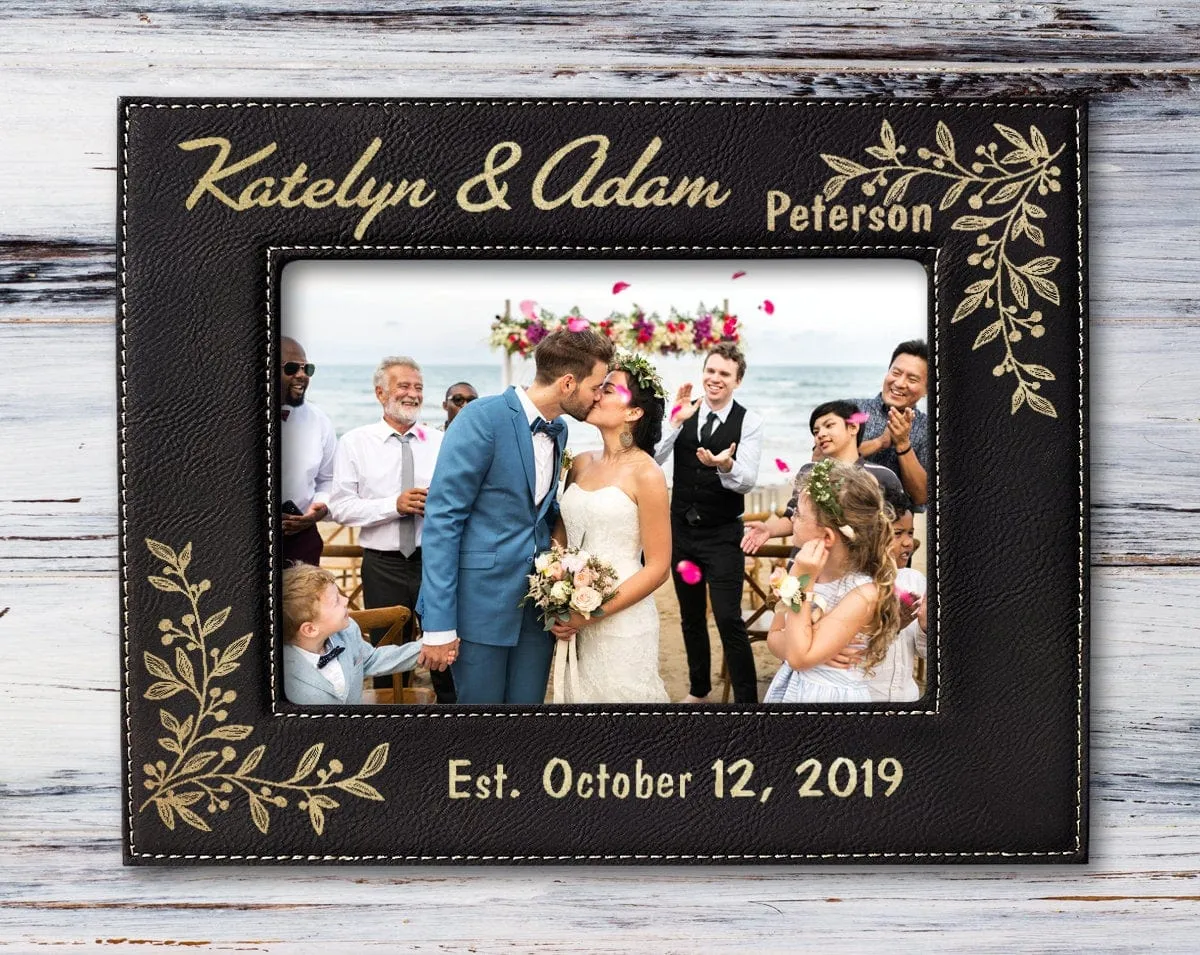 Personalized Gold or Silver Engraved Mr Mrs Couples First Anniversary Wedding Photo Frame New Wife Husband Groom Bride for Mom Dad Granny