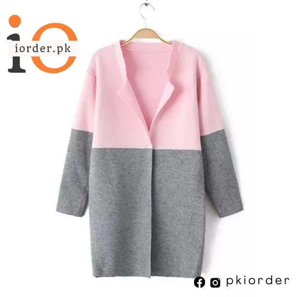 Pink Contrast Long Sleeve Cardigan