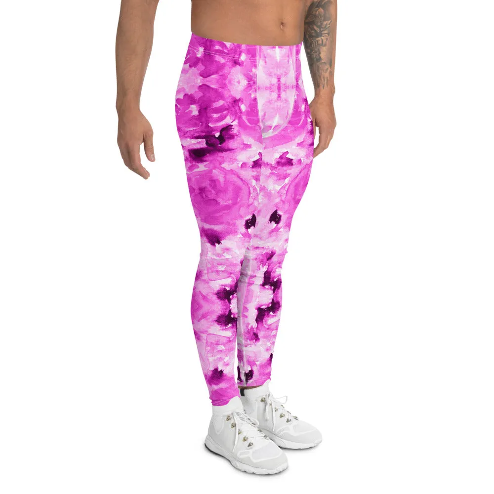 Pink Floral Men's Leggings, Abstract Print Comfy Meggings Run Tights-Made in USA/EU