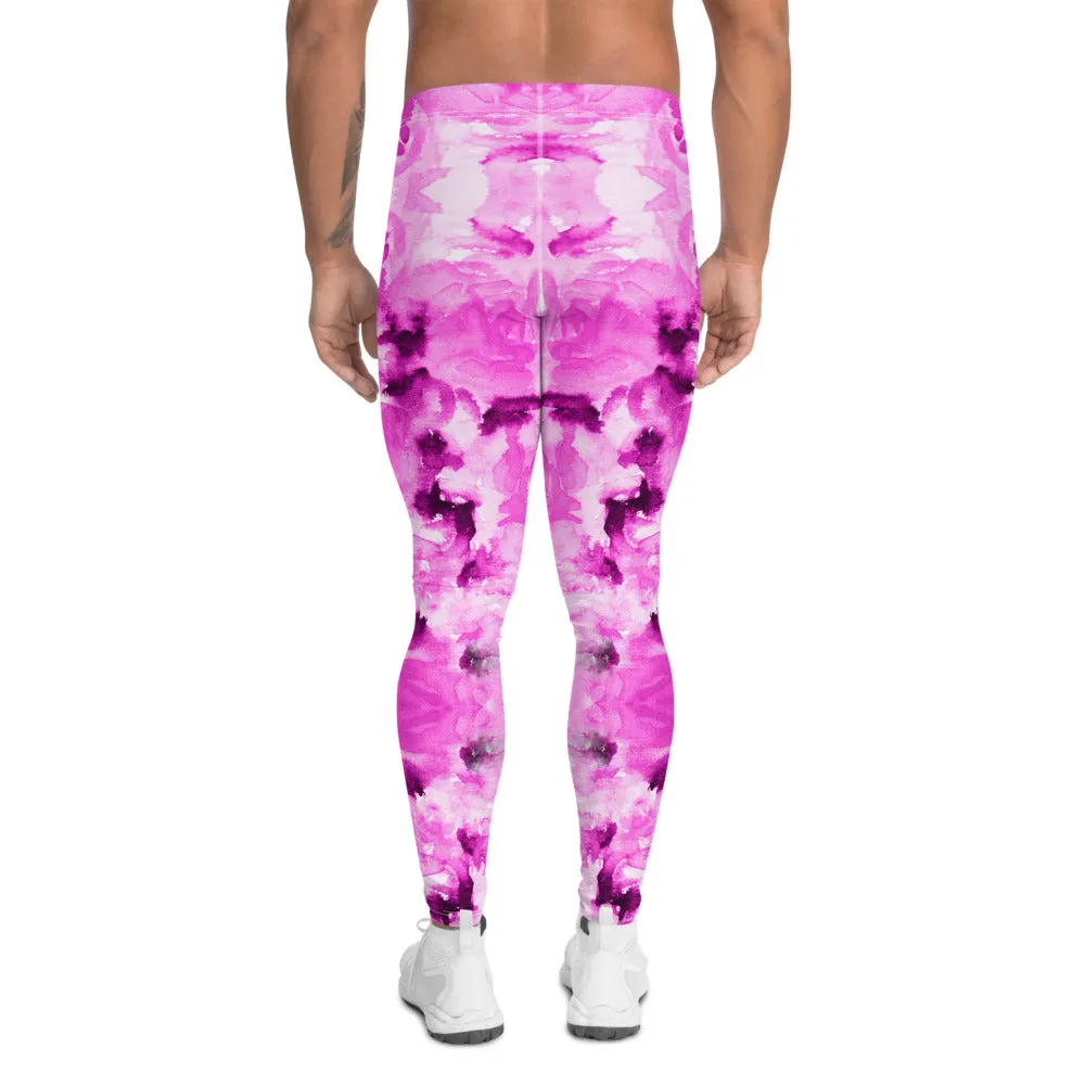 Pink Floral Men's Leggings, Abstract Print Comfy Meggings Run Tights-Made in USA/EU