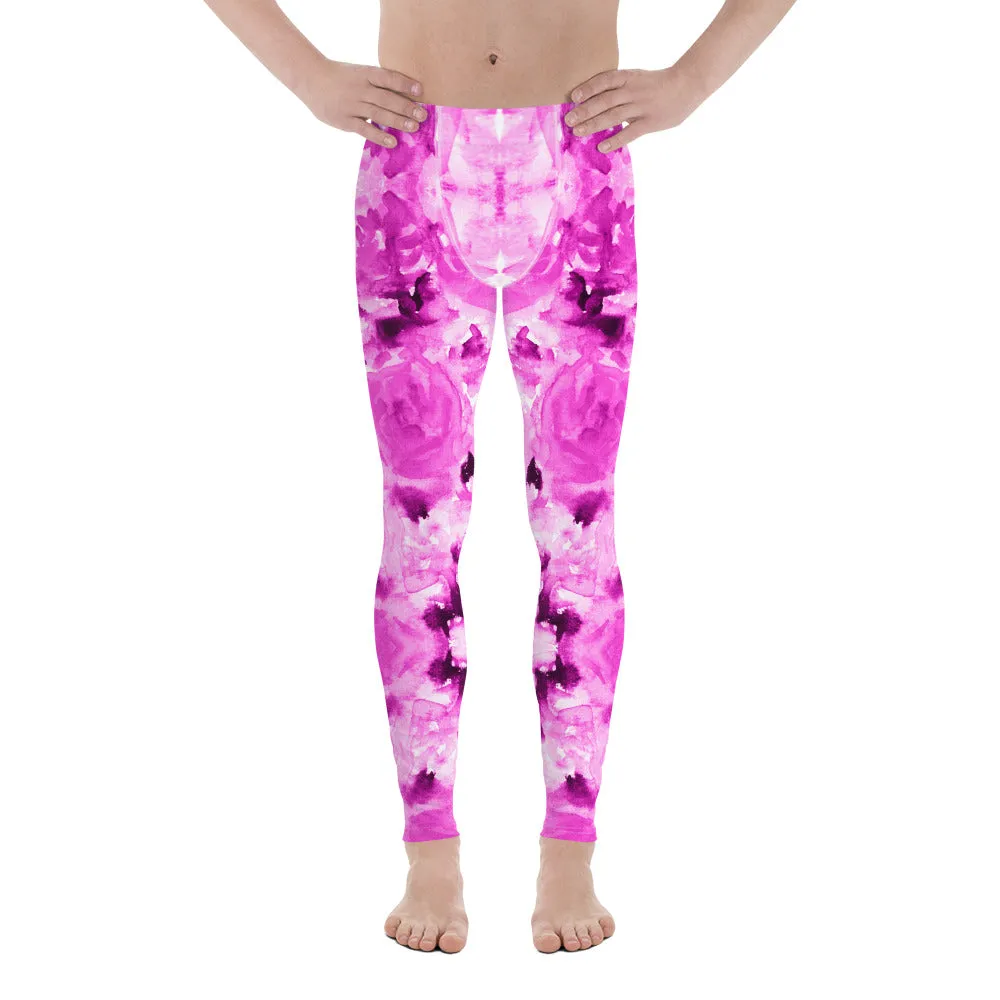 Pink Floral Men's Leggings, Abstract Print Comfy Meggings Run Tights-Made in USA/EU