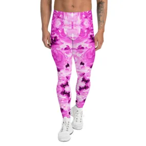 Pink Floral Men's Leggings, Abstract Print Comfy Meggings Run Tights-Made in USA/EU