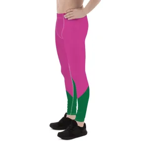 Pink Green Color Block Meggings, Best Hot Pink Green Shade Duo Colors Men's Leggings Meggings Tights- Made in USA/ EU