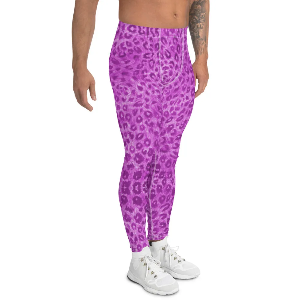 Pink Leopard Men's Leggings, Animal Print Sexy Party Meggings Compression Tights -Made in USA/MX/ EU