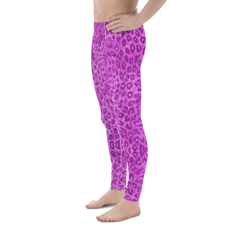 Pink Leopard Men's Leggings, Animal Print Sexy Party Meggings Compression Tights -Made in USA/MX/ EU