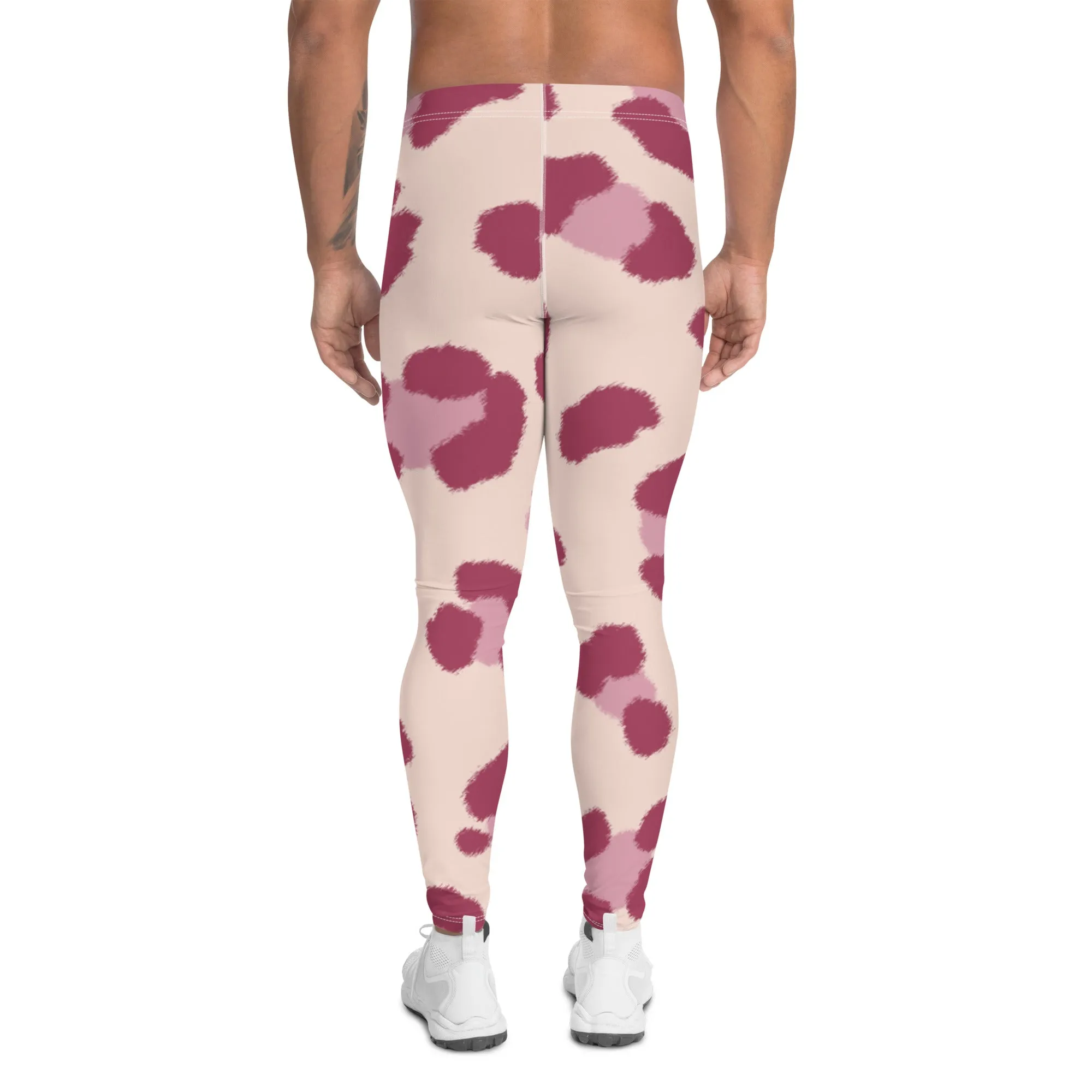 Pink Leopard Print Men's Leggings, Animal Leopard Print Best Designer Meggings Tights-Made in USA/EU/MX