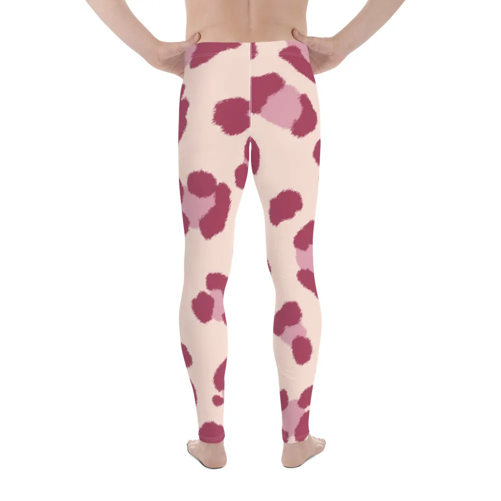 Pink Leopard Print Men's Leggings, Animal Leopard Print Best Designer Meggings Tights-Made in USA/EU/MX