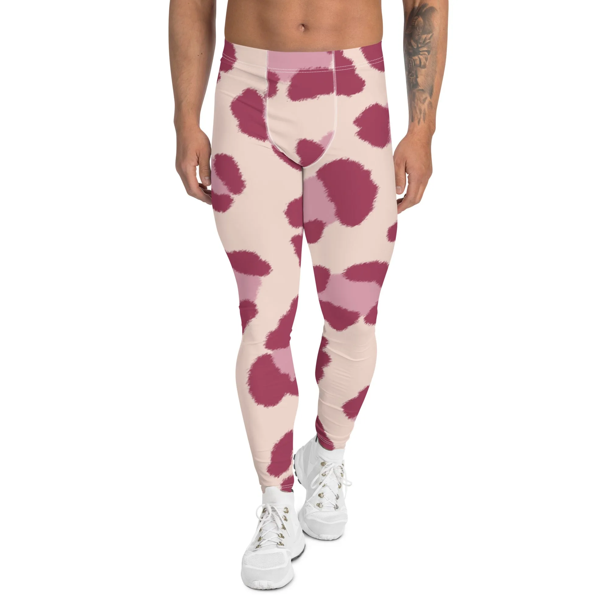 Pink Leopard Print Men's Leggings, Animal Leopard Print Best Designer Meggings Tights-Made in USA/EU/MX