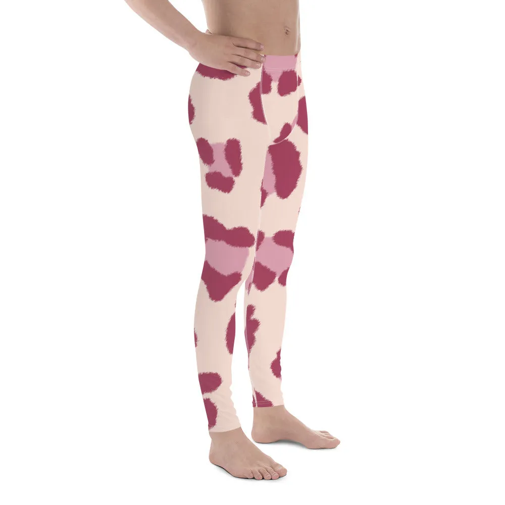 Pink Leopard Print Men's Leggings, Animal Leopard Print Best Designer Meggings Tights-Made in USA/EU/MX