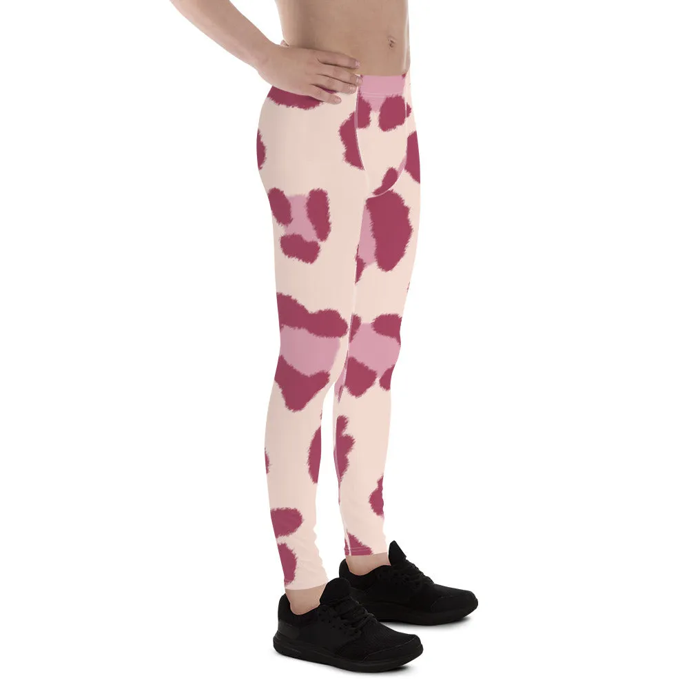 Pink Leopard Print Men's Leggings, Animal Leopard Print Best Designer Meggings Tights-Made in USA/EU/MX