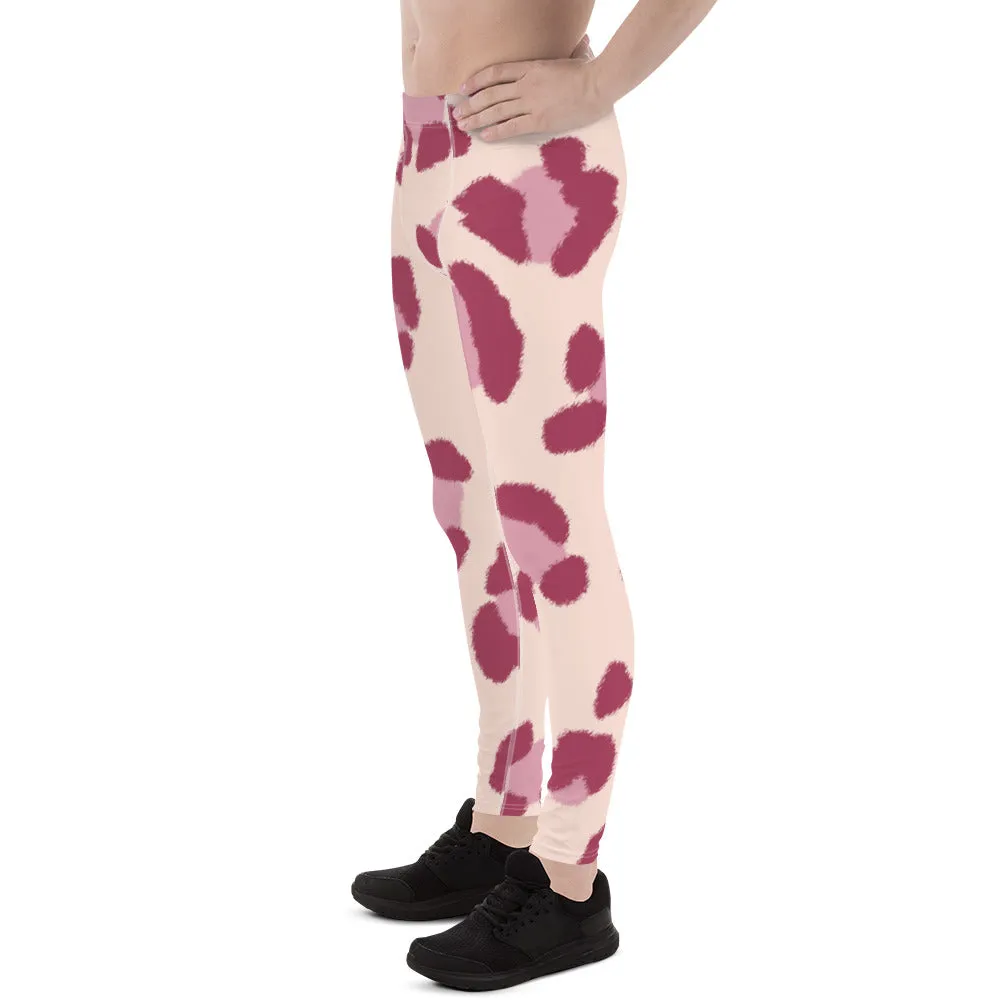 Pink Leopard Print Men's Leggings, Animal Leopard Print Best Designer Meggings Tights-Made in USA/EU/MX