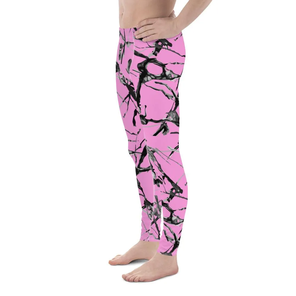 Pink Marble Print Men's Leggings, Abstract Print Premium Meggings Tights- Made in USA/EU