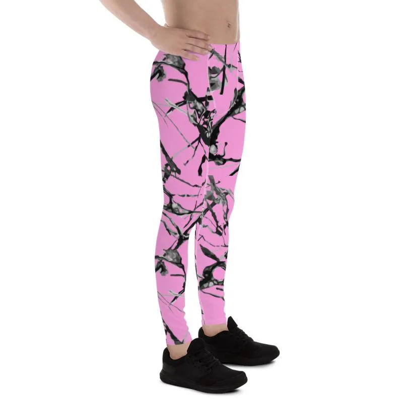 Pink Marble Print Men's Leggings, Abstract Print Premium Meggings Tights- Made in USA/EU