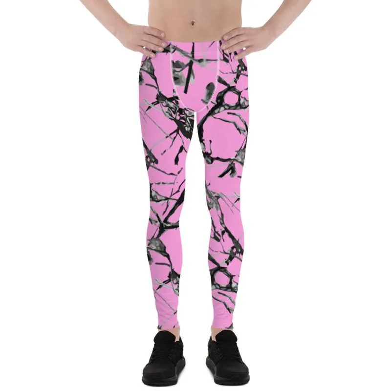 Pink Marble Print Men's Leggings, Abstract Print Premium Meggings Tights- Made in USA/EU