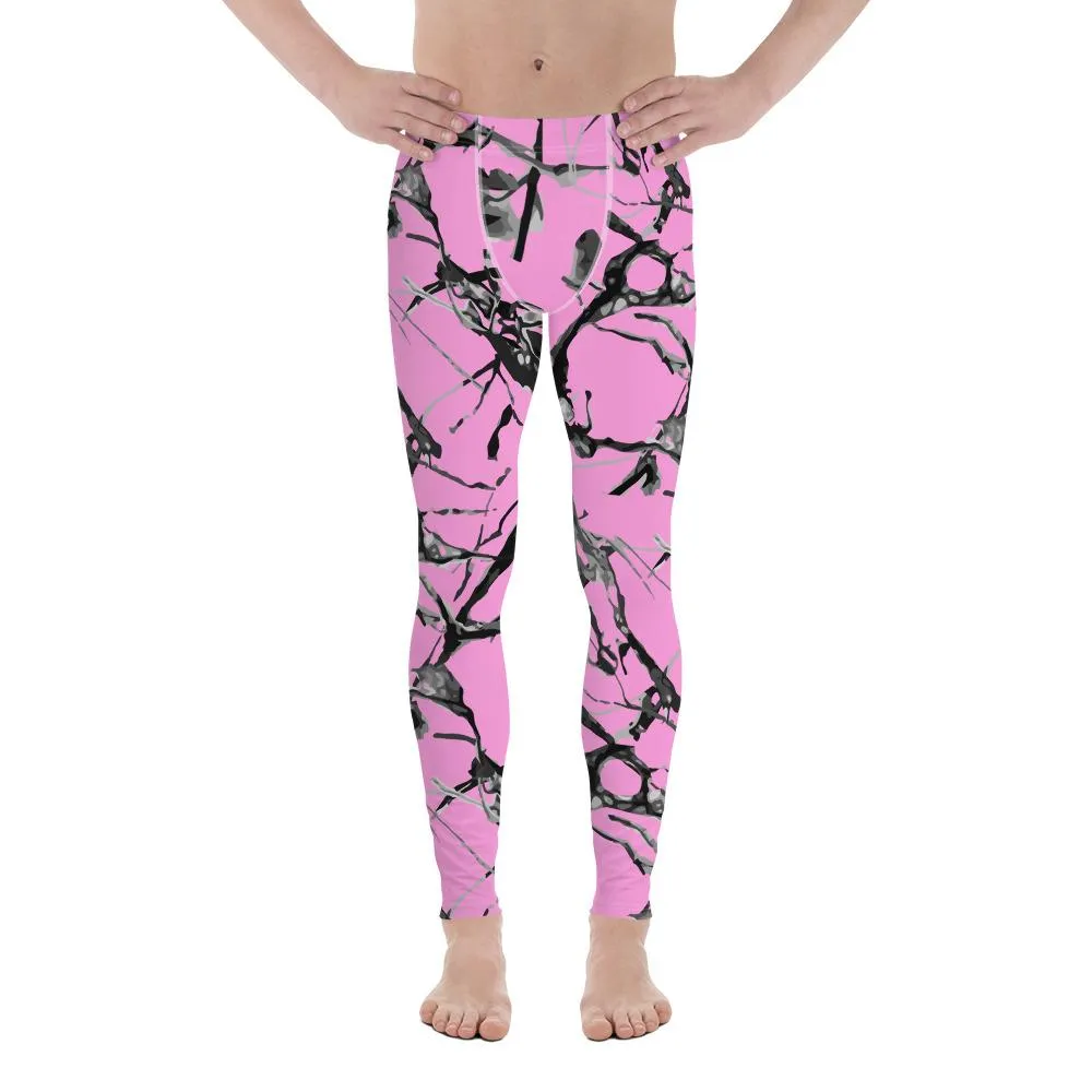 Pink Marble Print Men's Leggings, Abstract Print Premium Meggings Tights- Made in USA/EU