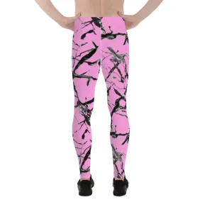 Pink Marble Print Men's Leggings, Abstract Print Premium Meggings Tights- Made in USA/EU