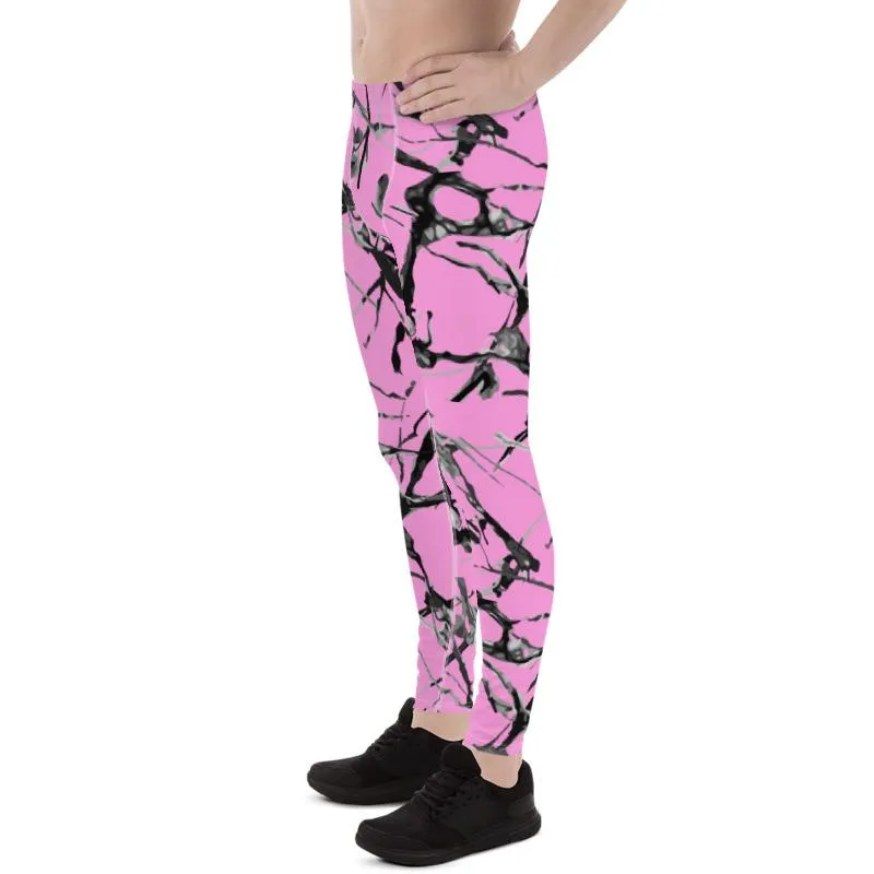 Pink Marble Print Men's Leggings, Abstract Print Premium Meggings Tights- Made in USA/EU